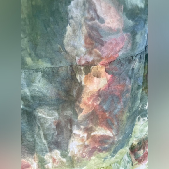 Forest Fairy: One of a Kind Ice Dyed Dress - Puff Sleeve - Tiered Skirt - Small - Picture 4 of 12
